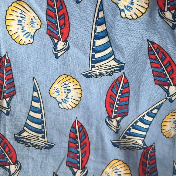 Sailboat Print Short-Sleeve Button-Up Shirt S/Blue - Picture 9 of 12